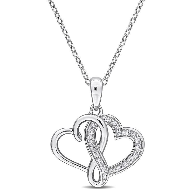 1/7 CT TW Diamond Interlocking Heart Pendant with Chain in Sterling Silver - 18 in.