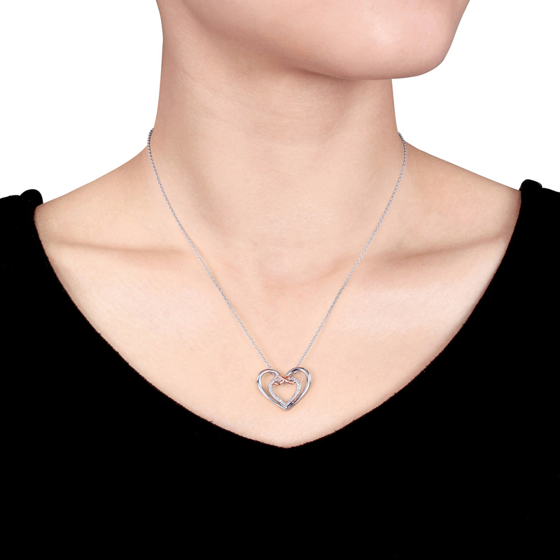 1/10 CT TW Diamond Infinity Heart Pendant with Chain in 2-Tone Pink and White Sterling Silver - 18 in.