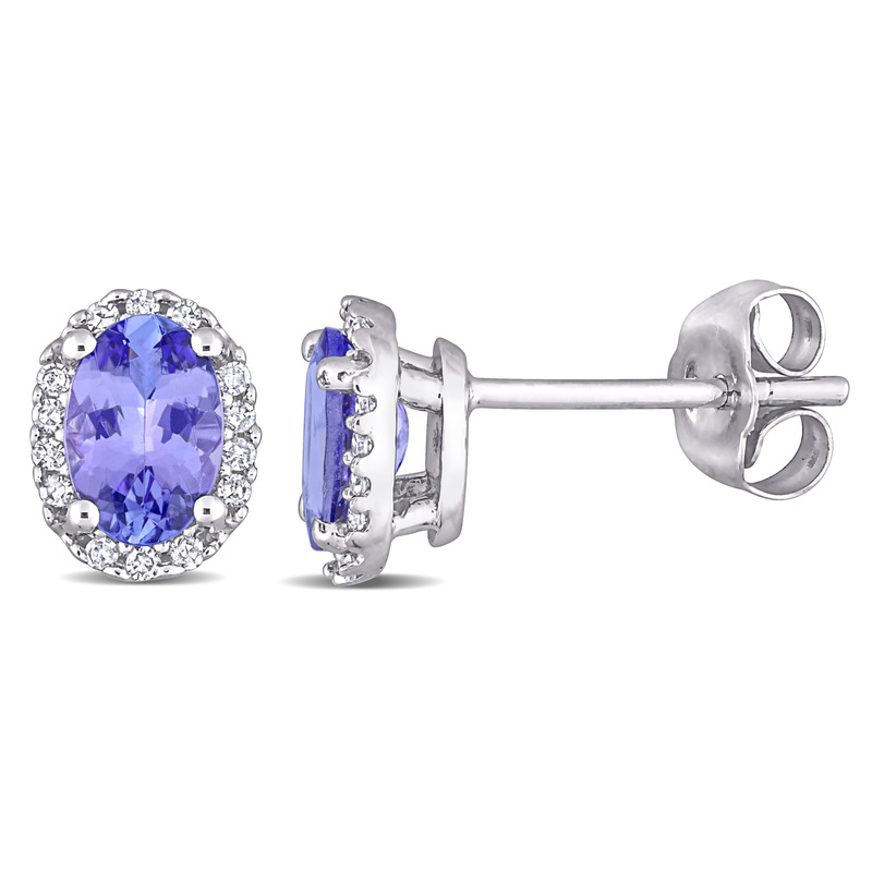 7/8 CT TGW Tanzanite and 1/10 CT TDW Diamond Oval Halo Stud Earrings in 10k White Gold