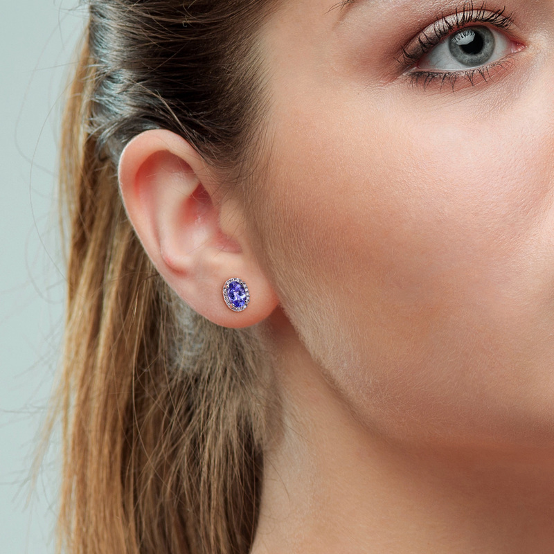 7/8 CT TGW Tanzanite and 1/10 CT TDW Diamond Oval Halo Stud Earrings in 10k White Gold
