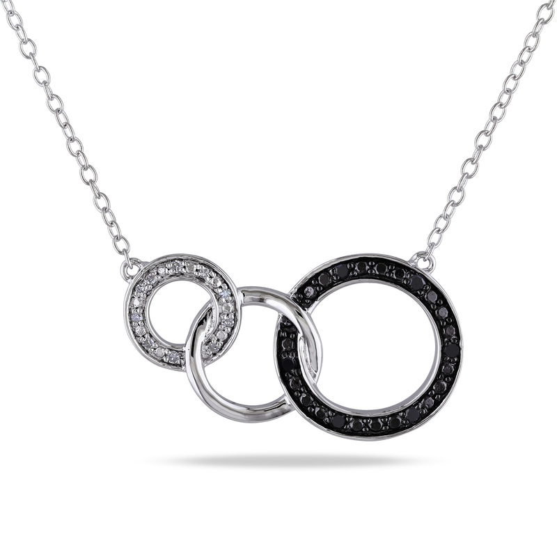 1/10 CT Black and White Diamond TW Circle Link 17" Necklace in Sterling Silver