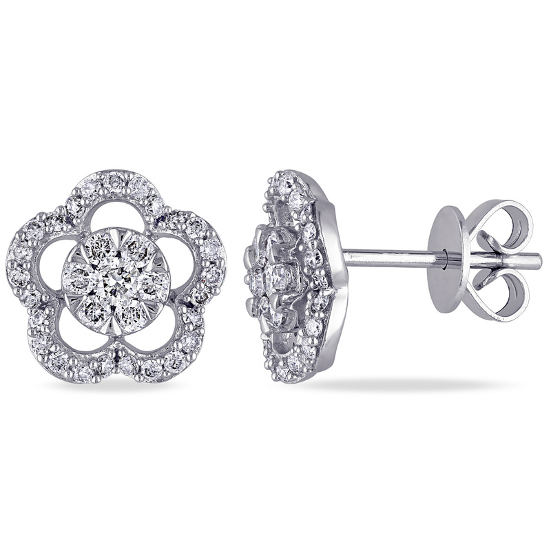 1/2 CT TW Diamond Floral Earrings in 14k White Gold