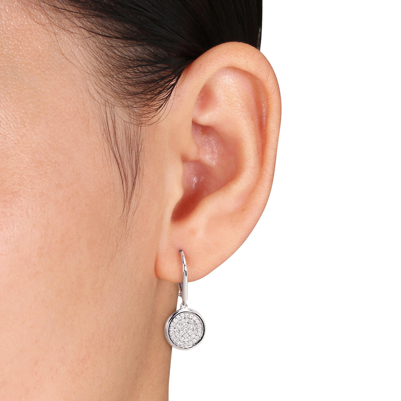 1/2 CT TW Diamond Circle Leverback Earrings in 14k White Gold