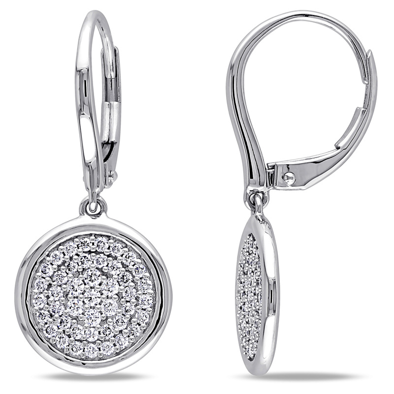 1/2 CT TW Diamond Circle Leverback Earrings in 14k White Gold