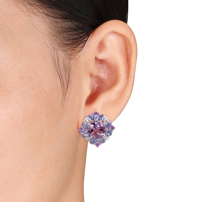 5 7/8 CT TGW Amethyst and Tanzanite Fashion Earrings in Sterling Silver