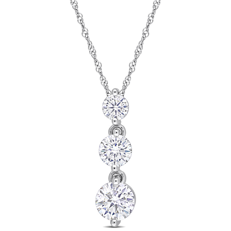 1 2/5 CT TGW Created Moissanite Graduated 3-Stone Pendant with Chain in Sterling Silver - 18 in.