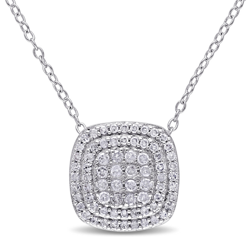 1/2 CT TW Diamond Layered Halo Pendant with Chain in Sterling Silver - 18 in.