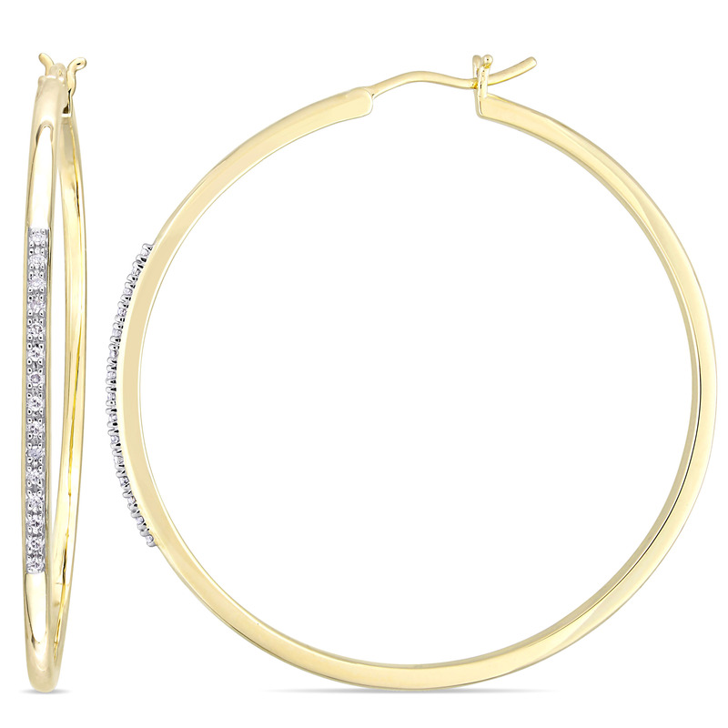 1/6 CT TW Diamond Hoop Earrings in Yellow Plated Sterling Silver