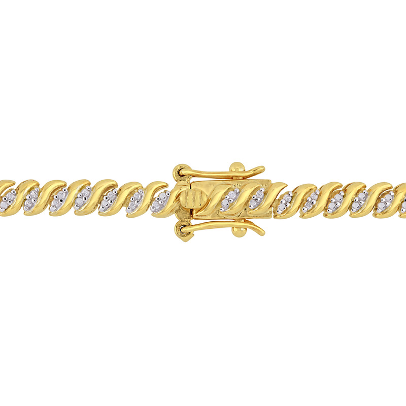 1 CT TW Diamond S-Link Tennis Necklace in Yellow Plated Sterling Silver - 17 in