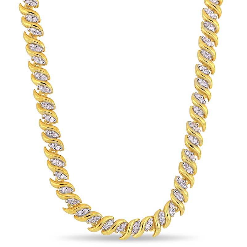 1 CT TW Diamond S-Link Tennis Necklace in Yellow Plated Sterling Silver - 17 in