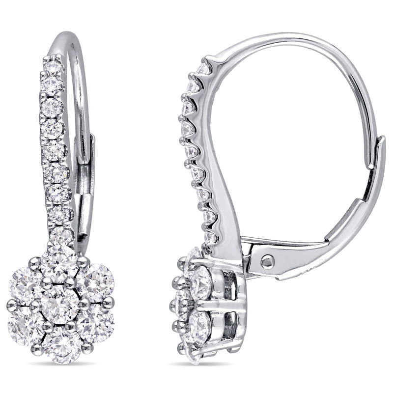 1 CT TW Diamond Floral Leverback Earrings in 14k White Gold