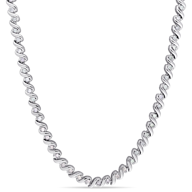1 CT TW Diamond S-Link Tennis Necklace in Sterling Silver