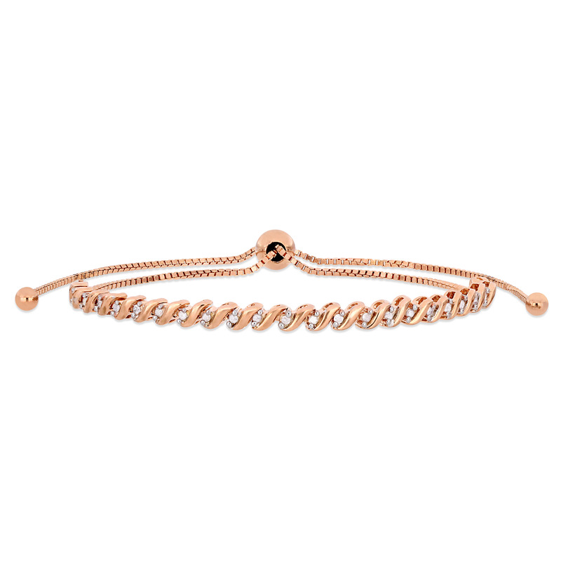 1/4 CT TW Diamond Bolo Bracelet in Rose Plated Sterling Silver - 5-10 in.