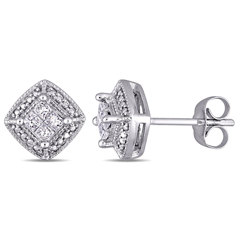 1/4 CT TW Princess Cut Diamond Cluster Stud Earrings in 10k White Gold