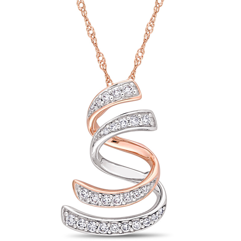 1/5 CT TW Diamond Interlaced Swirl Pendant with Chain in Two-Tone 14k White & Rose Gold