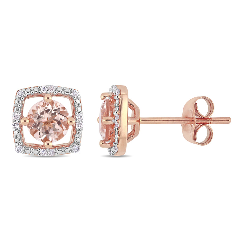 1 CT TGW Morganite and Diamond Stud Earrings in 10k Rose Gold