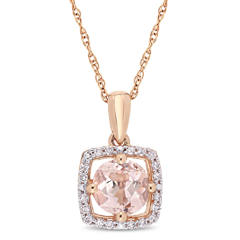 Morganite and 1/10 CT TW Diamond Floating Halo Necklace in 10k Rose Gold