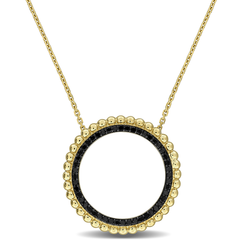 1/4ct TW Black Diamond Circle Pendant with Chain in 14k Yellow Gold with Black Rhodium - 17 in
