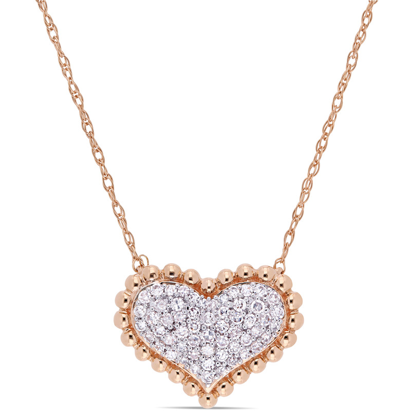 1/4 CT TW Diamond Clustered Heart Halo Necklace in 10k Rose Gold