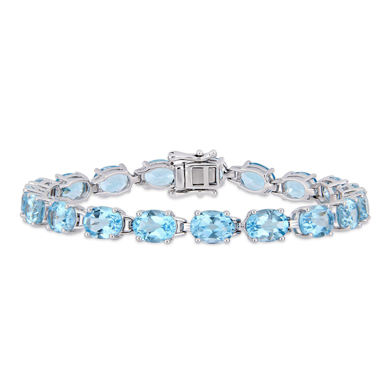 28 1/2 CT TGW Oval-Cut Sky-Blue Topaz Tennis Bracelet in Sterling Silver