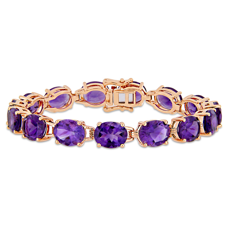 36 CT TGW Oval-Cut Africa-Amethyst Tennis Bracelet in Rose Plated Sterling Silver