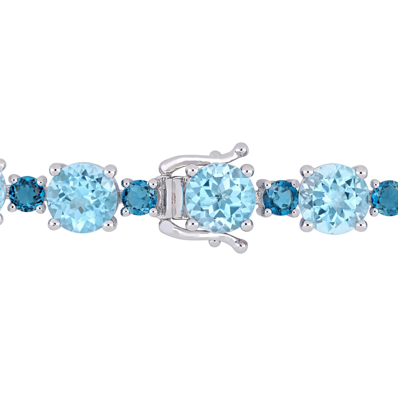 37 1/10 CT TGW Sky-Blue Topaz and London-Blue Topaz Tennis Bracelet in Sterling Silver