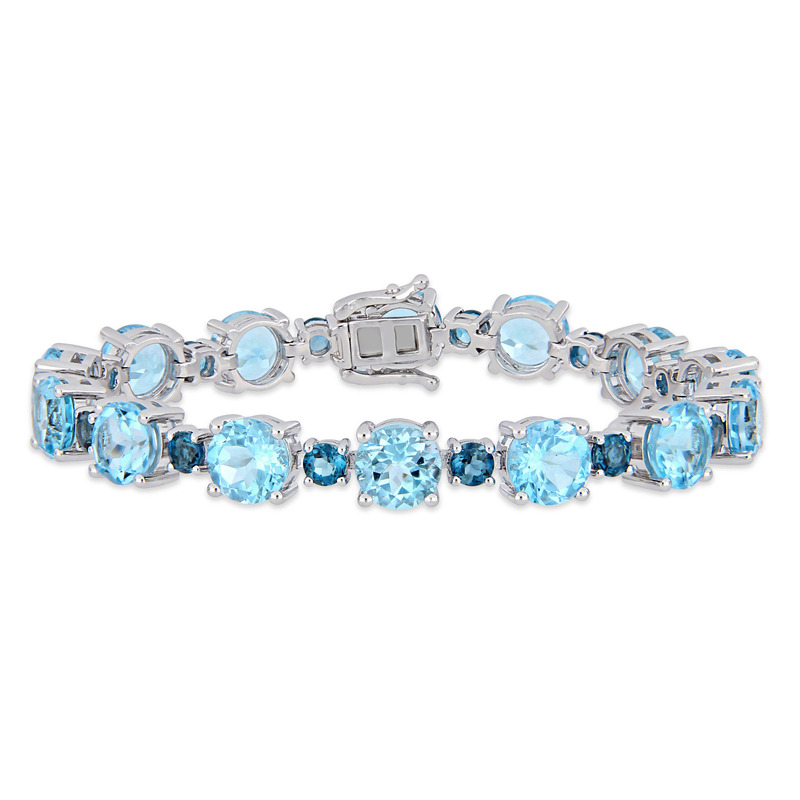 37 1/10 CT TGW Sky-Blue Topaz and London-Blue Topaz Tennis Bracelet in Sterling Silver