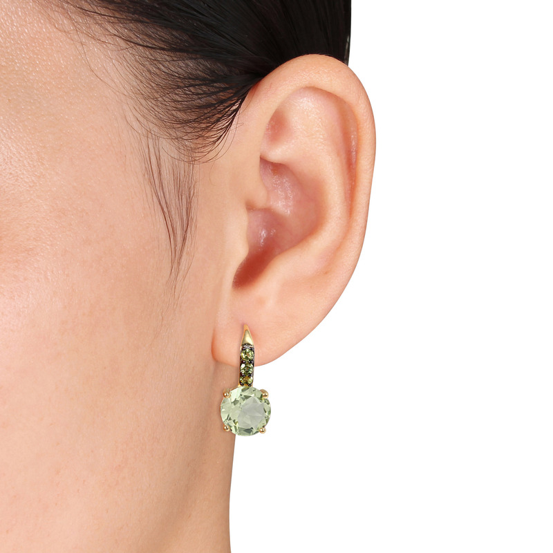 12 3/8 CT TGW Green Quartz Peridot Leverback Earrings in Yellow Plated Sterling Silver with Black Rhodium