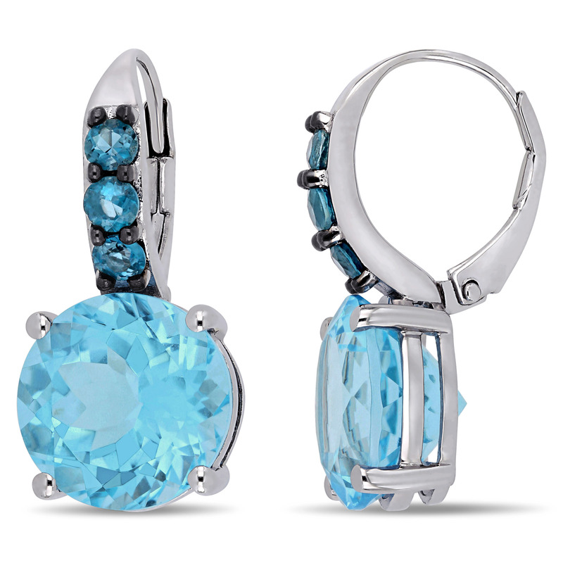 15 1/4 CT TGW Sky Blue Topaz & London Blue Topaz Leverback Earrings in Sterling Silver