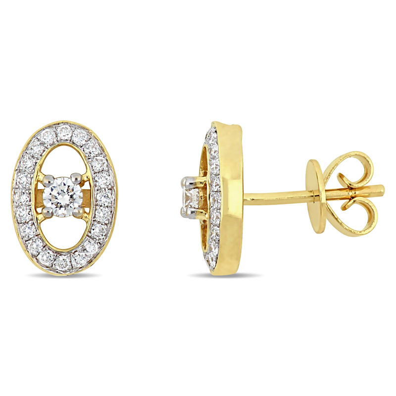 1/3 CT TW Diamond Floating Oval Halo Stud Earrings in 14k Yellow Gold