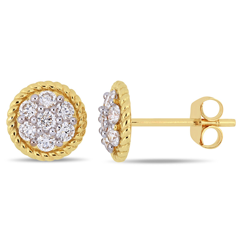 1/2 CT TW Diamond Floral Stud Post Earrings in 14k Yellow Gold