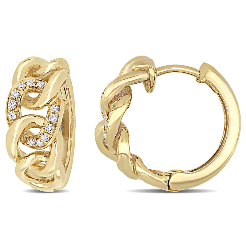 1/8 CT TW Diamond Link Chain Hoop Earrings in 14k Yellow Gold