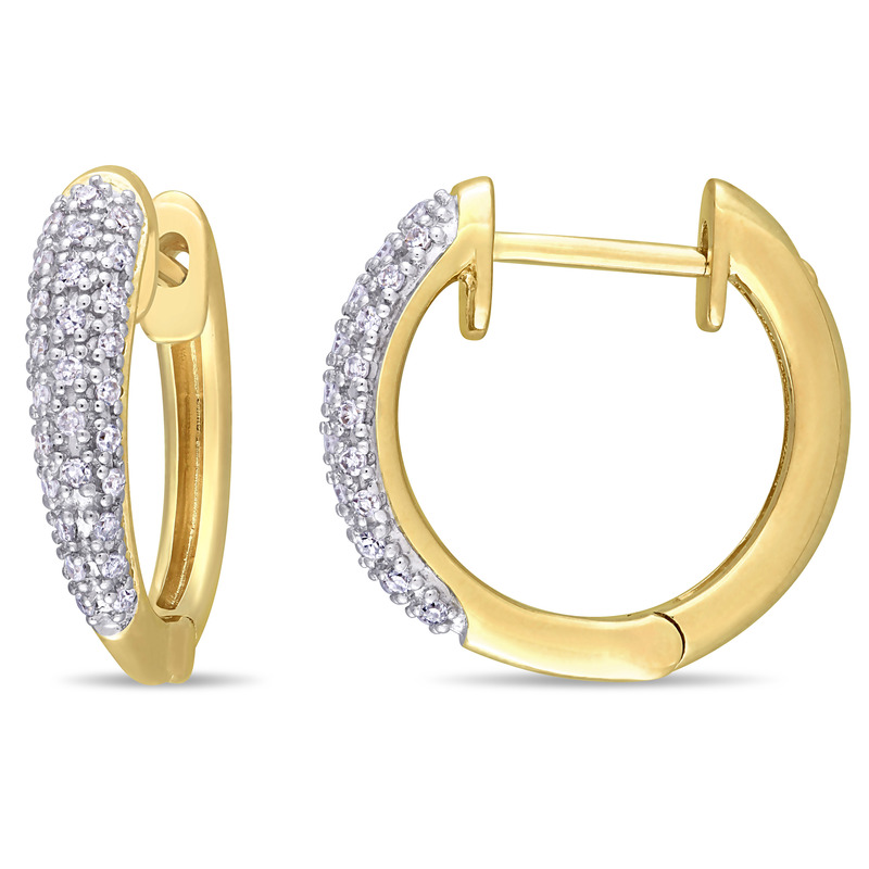 1/4 CT TW Diamond Hoop Earrings in 14k Yellow Gold