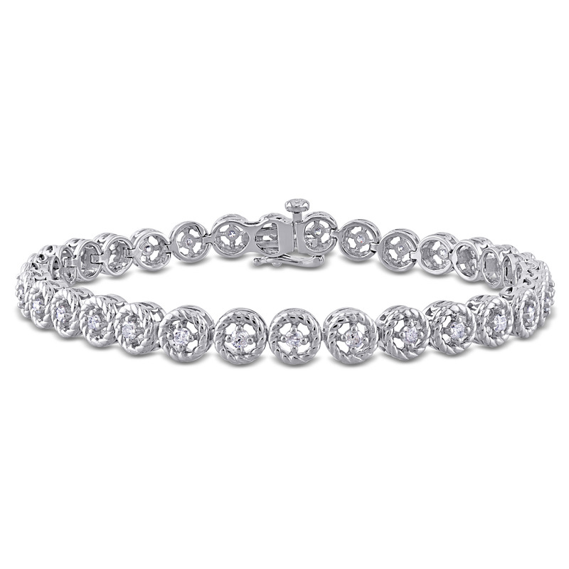 1 CT TDW Diamond Tennis Link Bracelet in Sterling Silver - 7 in.