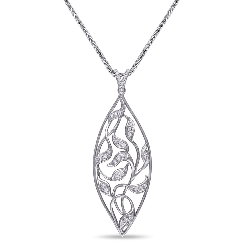 2/5 CT TW Diamond Oval Leaf Pendant with Chain in 14k White Gold