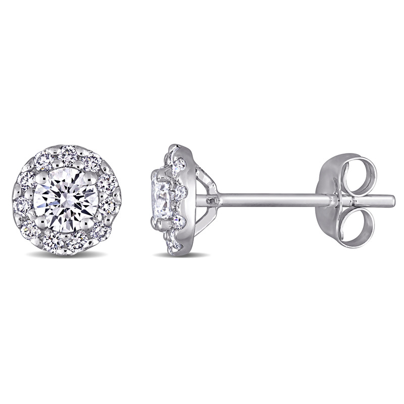 3/4 CT TW Lab Created Diamond Halo Stud Earrings in 14k White Gold