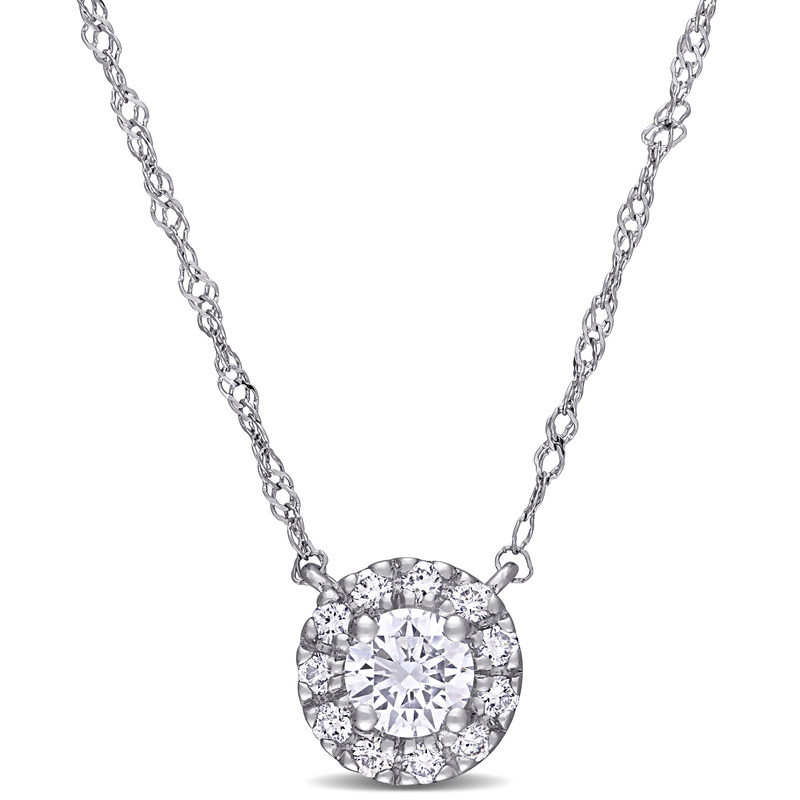 3/8 CT TW Lab Created Diamond Halo Necklace in 14k White Gold - 17 in