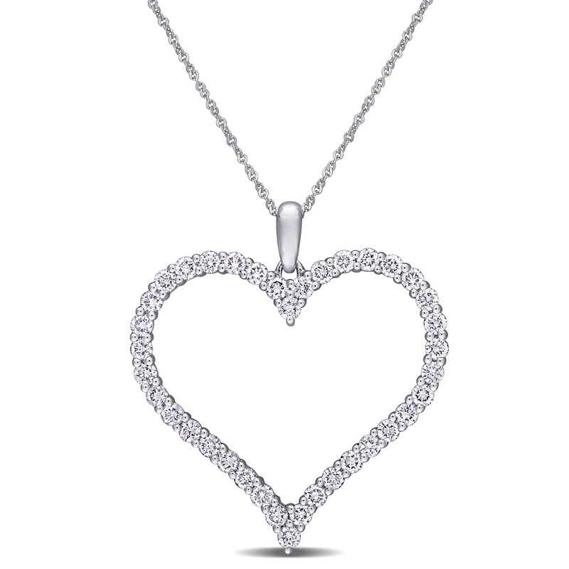 1 1/4 CT TW Lab Created Diamond Heart Necklace in 14k White Gold