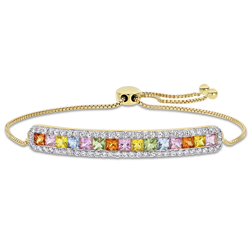 4 3/8 CT TGW Multi-Color Sapphire Tennis Bolo Bracelet in 14K Yellow Gold