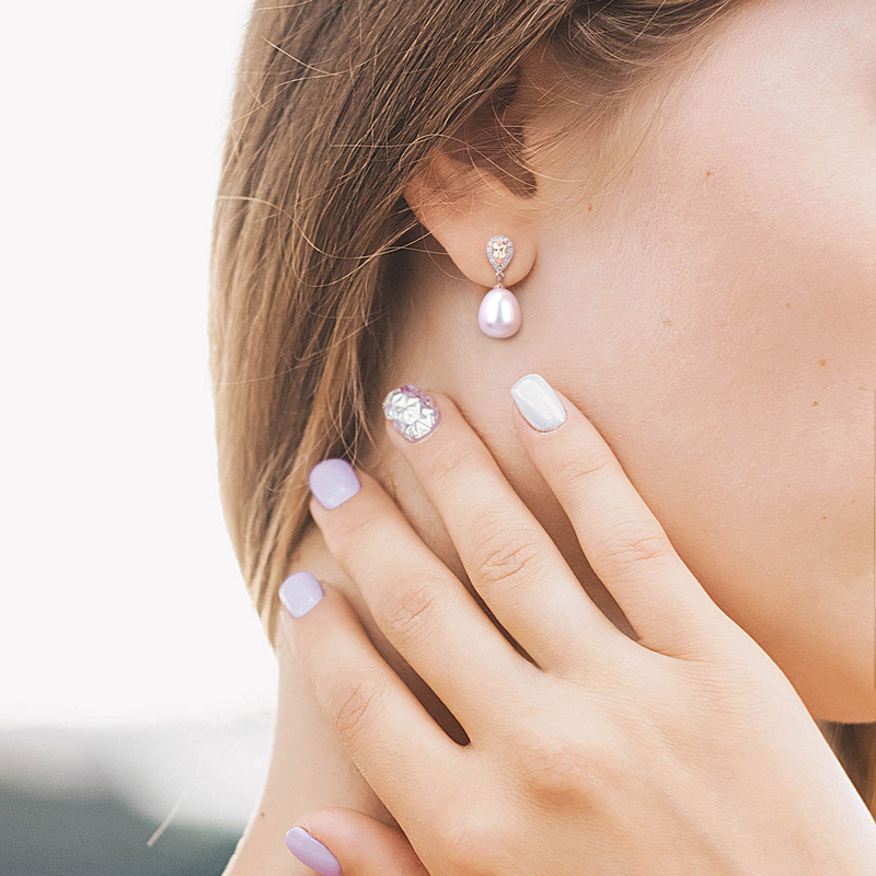 9 - 9.5 MM Cultured Freshwater Pearl, 1/2 CT TGW Morganite and 1/7 CT TW Diamond Drop Earrings in 10k Rose Gold