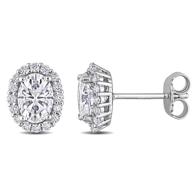 2 1/3 CT DEW Created Moissanite Oval Halo Stud Earrings in Sterling Silver