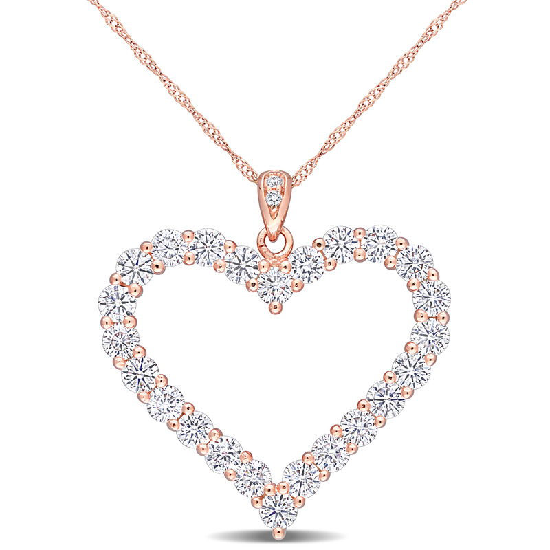 2 2/5 CT DEW Created Moissanite Heart Pendant with Chain in Rose Gold Plated Sterling Silver