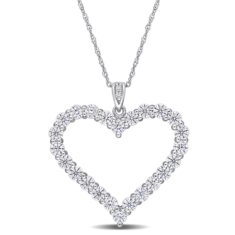 2 2/5 CT DEW Created Moissanite Heart Pendant with Chain in Sterling Silver