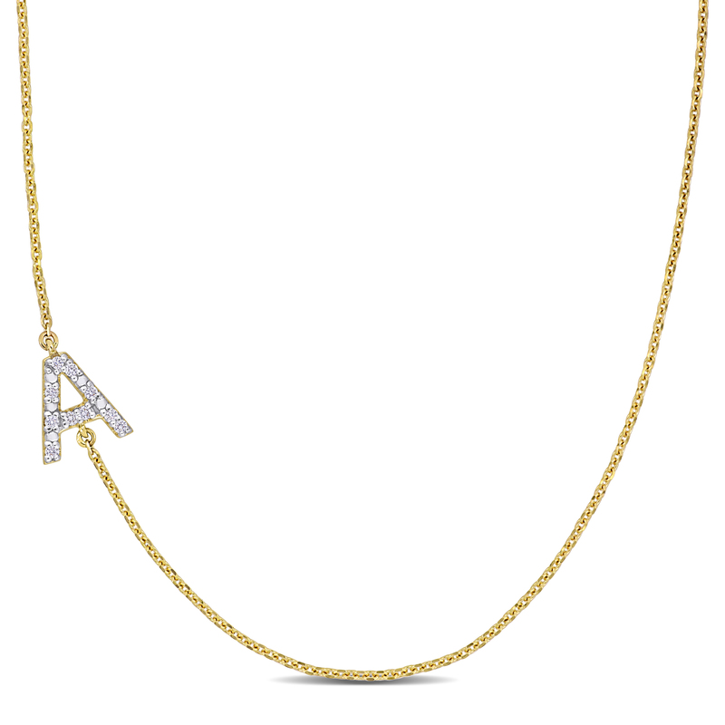 Diamond-Accent A Initial Pendant in 14k Yellow Gold