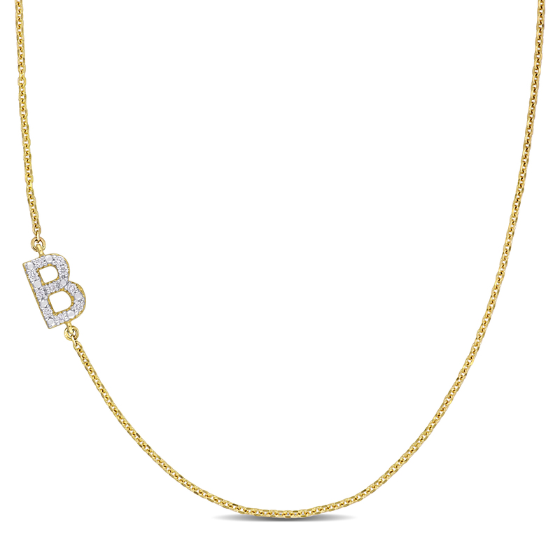 Diamond-Accent B Initial Pendant in 14k Yellow Gold