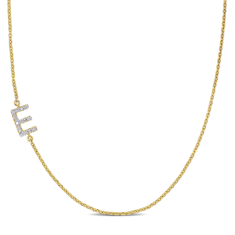 Diamond-Accent E Initial Pendant in 14k Yellow Gold
