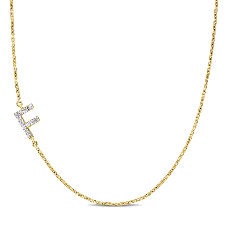 Diamond-Accent F Initial Pendant in 14k Yellow Gold