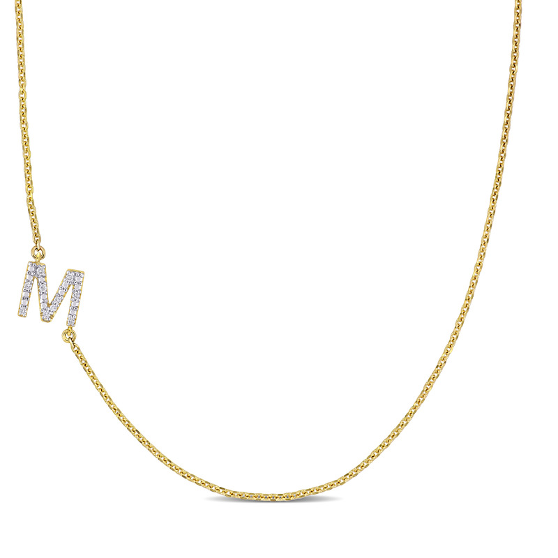 Diamond-Accent M Initial Pendant in 14k Yellow Gold