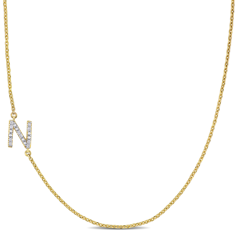 Diamond-Accent N Initial Pendant in 14k Yellow Gold