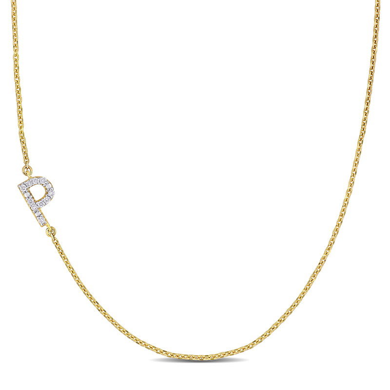 Diamond-Accent P Initial Pendant in 14k Yellow Gold